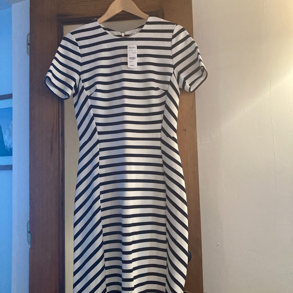 Brooks Brothers Black and White Striped Midi Dress